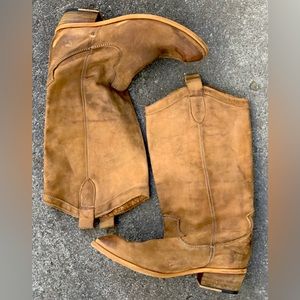 Brown leather cowboy style boots.  Size 9